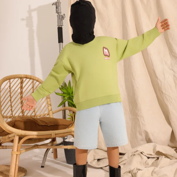 Boys Summer Cotton Retro M Crewneck in Cream Beige with initial badge graphic