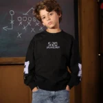 Boys Summer Cotton 5:20 Crewneck in Camel Black and Cream with Balameciaga text and back print