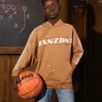 Boys Summer Cotton Distressed Hoodie in Camel Black and Grey with ripped details and chest logo