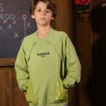 Boys Summer Cotton Barcode Crewneck in Black Green and Grey with back number print and tech details