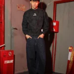 Boys Summer Cotton Alo Logo Crewneck in Charcoal Black and Cloud White with tonal camo texture