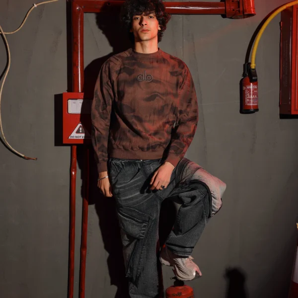 Boys Summer Cotton Piping Logo Crewneck in Black and Blue with contrast sleeve details