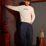 Boys Summer Cotton Split Second Crewneck in Black and Burnt Orange with layered text graphic