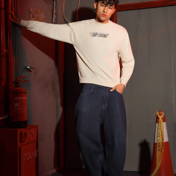 Boys Summer Cotton Split Second Crewneck in Black and Burnt Orange with layered text graphic