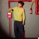 Boys Summer Cotton W Tech Hoodie in Black and Lime Green with utility patch and sleeve graphic