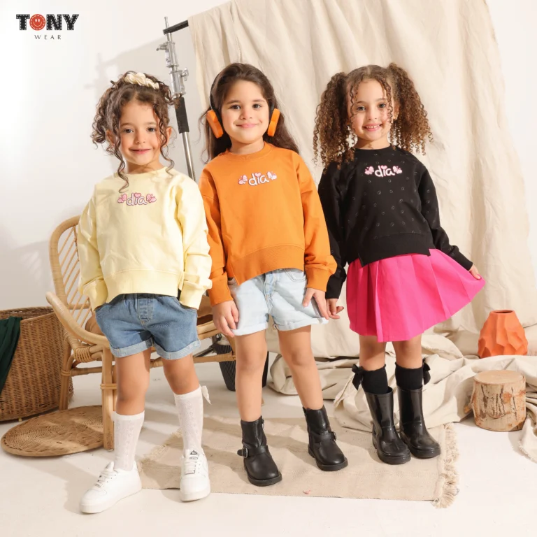 Little Girls Summer Cotton Heart Crewneck in Cream Orange and Black with cute text graphic