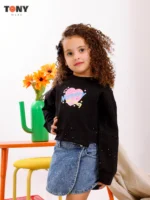 ⁦Little Girls Medical Cotton Heart Crewneck: 3 Cute Styles | T14019⁩ - الصورة ⁦3⁩
