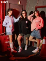 Girls Summer Cotton Side Snap Hoodie in Blue Black and Pink with thumbholes and half-zip