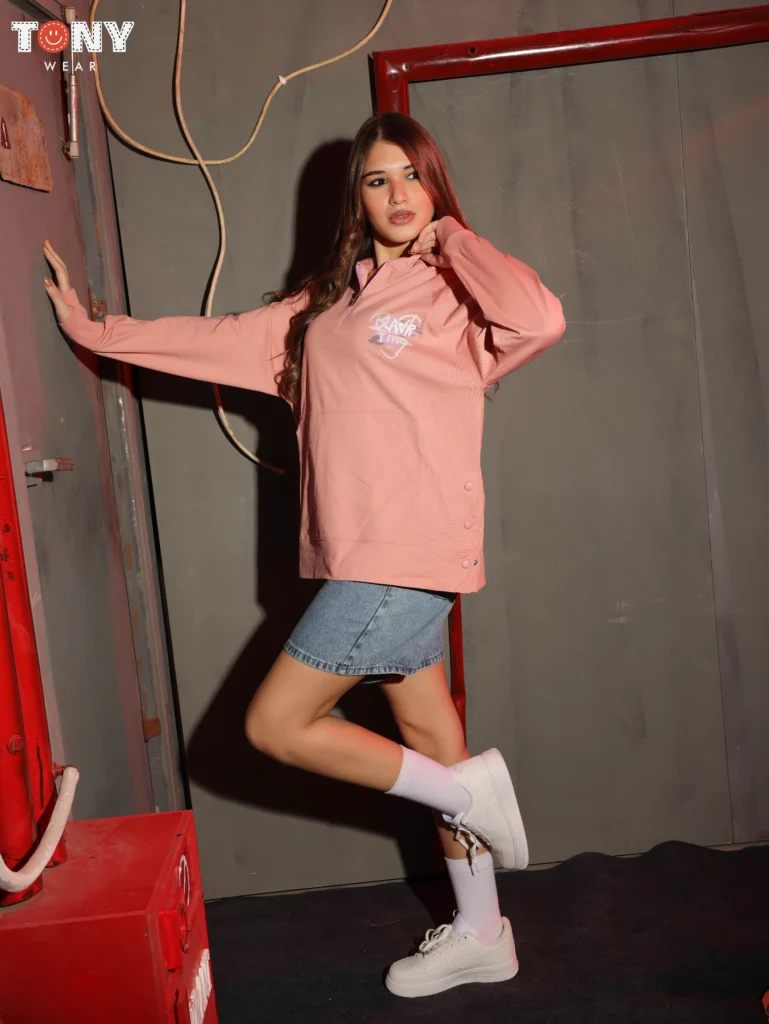 Girls Summer Cotton Side Snap Hoodie in Blue Black and Pink with thumbholes and half-zip