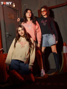 Girls Summer Cotton Floral Hoodie in Beige Pink and Black with line art flower graphic