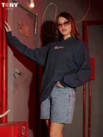 Girls Summer Cotton Hoodie in Green Pink and Navy Blue worn with shorts